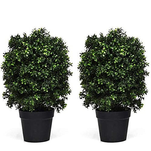 Dreamade 2 Pack 2Ft Artificial Boxwood Topiary Ball Tree, UV-Proof Realistic Leaves & Cement-Filled Pot - DreamadeUS