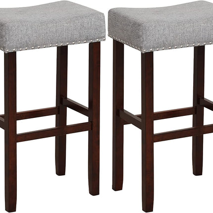 Dreamade 29.5" Bar Height Bar Stools Set of 4 - Backless Saddle Barstools with Nailhead Linen Foam Seat