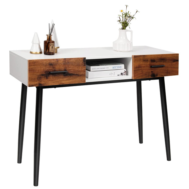 Dreamade 48" Console Table, Industrial Style Sofa Table w/ 2 Drawers & Middle Open Shelf
