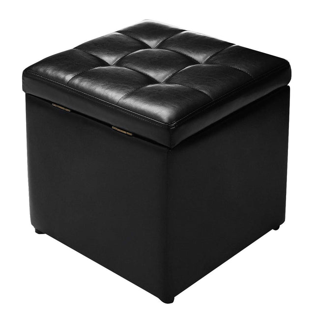 Dreamade 16'' Cube Ottoman Pouffe Storage Box Lounge Seat Footstools W/ Hinge Top and Bottom