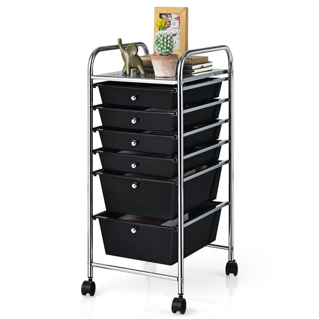 6 Storage Drawer Cart Rolling Organizer Cart, Black - Dreamade