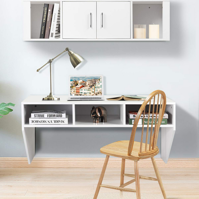 Dreamade Wall Mounted Storage Cabinet and Floating Computer Desk Set W/Storage Shelves for Living Room