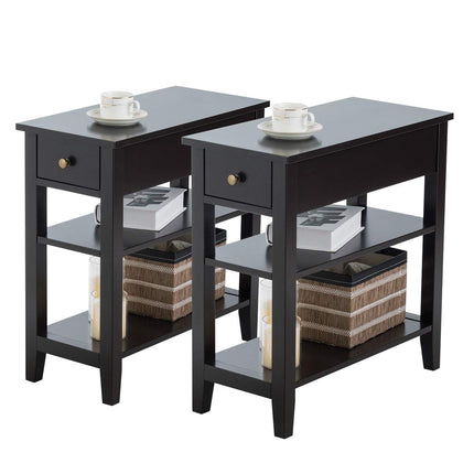 Dreamade 3-Tier End Table with Drawer and Double Shelves Narrow Tiered Side Table for Bedroom