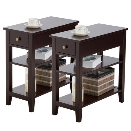 Dreamade 3-Tier End Table with Drawer and Double Shelves Narrow Tiered Side Table for Bedroom