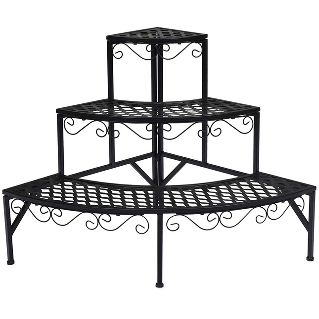 Dreamade Corner Plant Stand, 3 Tier Metal Flower Holder, Ladder Potted Corner Shelf