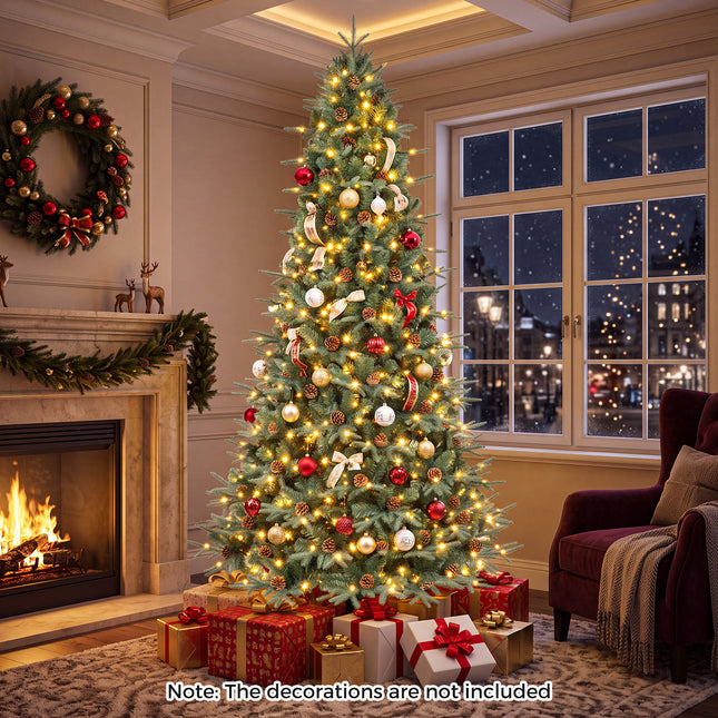 DREAMADE 7.5 ft Pre-Lit Christmas Tree, 1125 Hinged Tips with Pine Cones