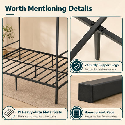 DREAMADE Full Size Canopy Bed Frame, Metal Four Poster Bed, Black