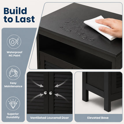 DREAMADE Bathroom Storage Cabinet, Wooden Floor Cabinet with 2 Doors, Black