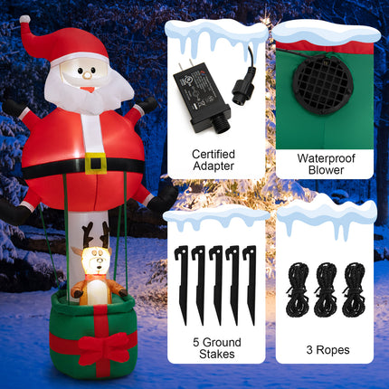 DREAMADE 8 FT Christmas Decoration, Inflatable Santa Claus on Air Balloon w/Reindeer
