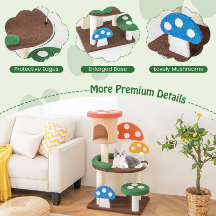 DREAMADE Mushroom Cat Tree, 40.5" Multi-Level Cat Tower