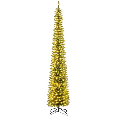 5ft Prelit Pencil Christmas Tree, Artificial Slim Xmas Tree with 150 Warm White LED Lights & 296 Full Branches