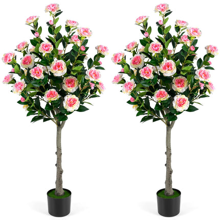 Dreamade 50.5" Artificial Camellia Tree with 27 Camellia Blossoms | Realistic Fake Potted Floral Tree