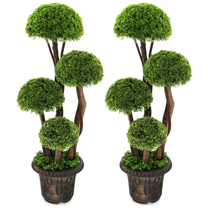 Dreamade 3 FT Artificial Cypress Topiary Ball Tree Faux Greenery Plant with Cement-Filled Planter (1/2 Pack)