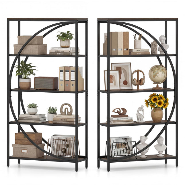 Dreamade 65" Tall Industrial Etagere Bookcase with Half-Moon Shape for Living Room and Home Office