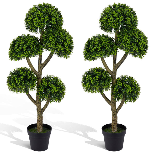 Dreamade 46" Artificial Boxwood Topiary Tree with 5 Ball-Shaped Topiaries