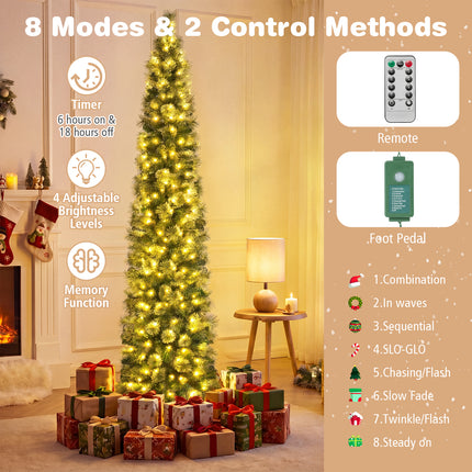 DREAMADE 7 FT Pre-Lit Pencil Christmas Tree, Artificial Xmas Tree