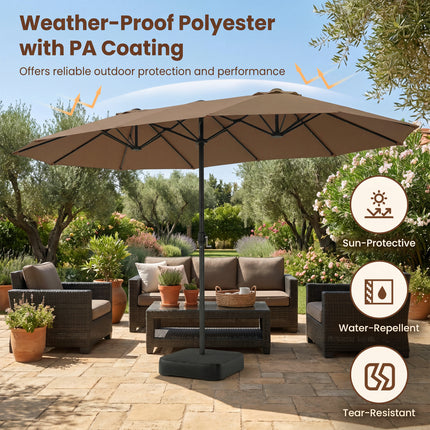 DREAMADE 15 ft Double-Sided Patio Umbrella w/Base Included, Large Outdoor Umbrella w/ 48 Solar Lights