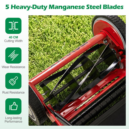 DREAMADE Manual Reel Mower, 16" Push Reel Lawn Mower, Green