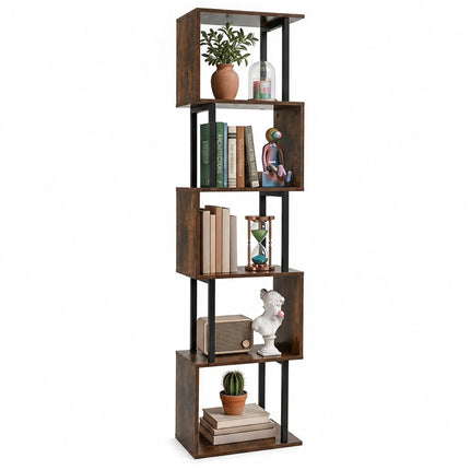 Dreamade 5-Tier S-Shaped Wood Bookcase w/Metal Frame (1/2)