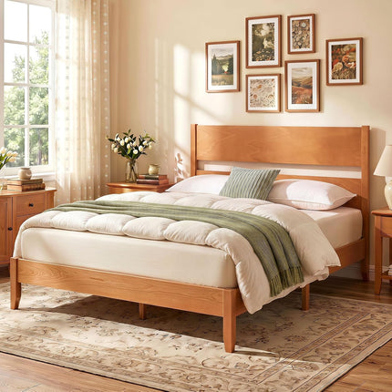 Dreamade Queen/Full/Twin Size Wooden Bed Frame with Slatted Headboard