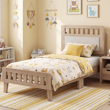 Dreamade Mid-Century Wood Bed Frame with Upholstered Headboard (Full/Twin/Queen)