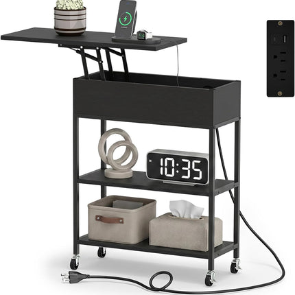 Dreamade End Table with Charging Station - Lift Top Narrow Side Table (1/2)