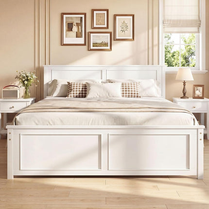 Dreamade Wood Queen/Full/Twin Size Farmhouse Solid Platform Bed