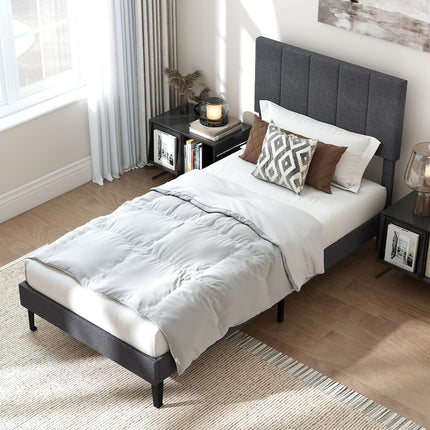 Dreamade Queen/Full/Twin Size Upholstered Bed Frame Platform Bed with Height Adjustable Vertical Channel Headboard