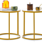 Dreamade Faux Marble Side Table, Round End Table with Golden Metal Frame and White Marble Top