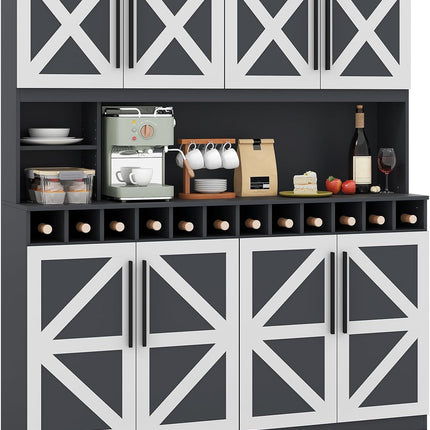 70 Inch Farmhouse Pantry Cabinet Kitchen Buffet Hutch with 4 Cabinets and 2 Open Shelves