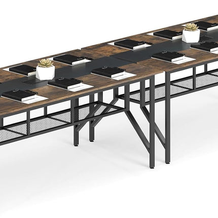 Dreamade Rectangular Meeting Table with Mesh Storage Shelf and Cable Grommet