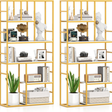 Dreamade 5-Tier Bookshelf 71" Freestanding Golden Bookcase with Open Storage Shelves