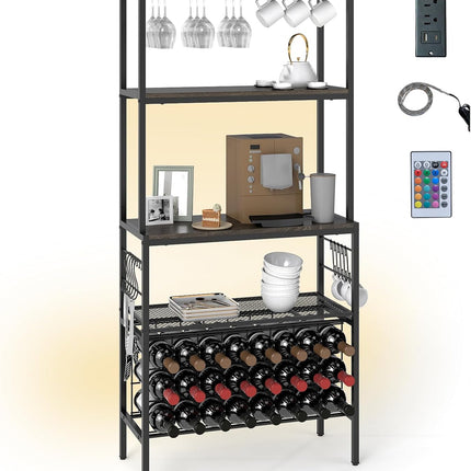 Dreamade Wine Rack Freestanding Floor Wine Bar Cabinet w/Power Outlet & RGB Light