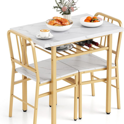 Dreamade 3-Piece Dining Table Set | Rectangular Kitchen Table with Storage Rack and 2 Dining Chairs