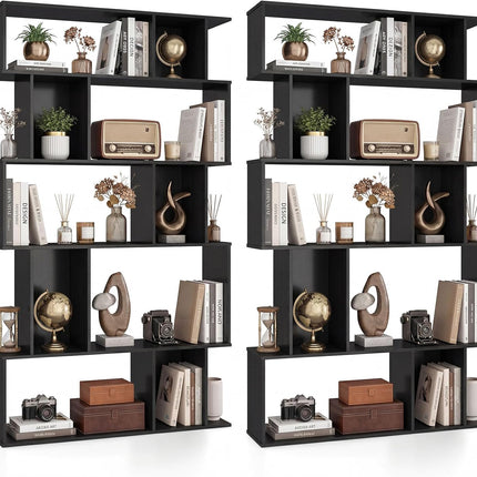 Dreamade Geometric Bookshelf 5-Tier Bookcase with Open Shelves and Closed-back Cubes