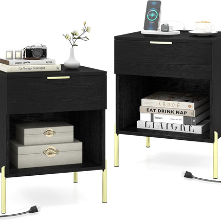 Dreamade Mid Century Modern Nightstand with Charging Station