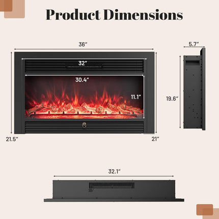 Dreamade 33/36 Inch Electric Fireplace Insert