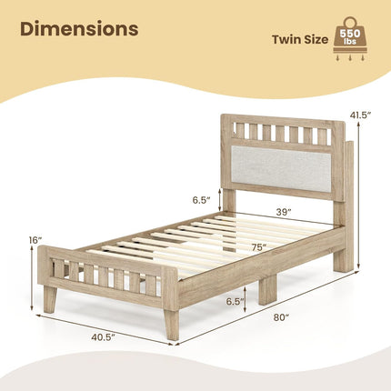 Dreamade Mid-Century Wood Bed Frame with Upholstered Headboard (Full/Twin/Queen)
