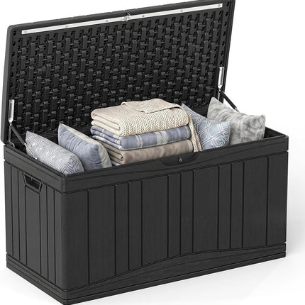 Dreamade 80 Gallon Patio HDPE Storage Bin with Gas Struts & Lock-Compatible Lid