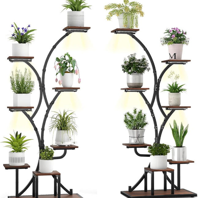 Dreamade Plant Stand Indoor with Grow Lights 8-Tier 58" Tall Corner Metal Plant Shelf