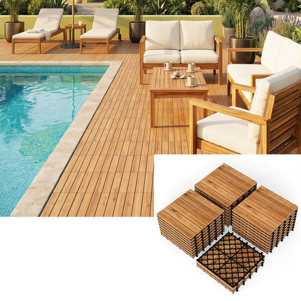 Dreamade 12" x 12" Interlocking Acacia Wood Deck Tiles