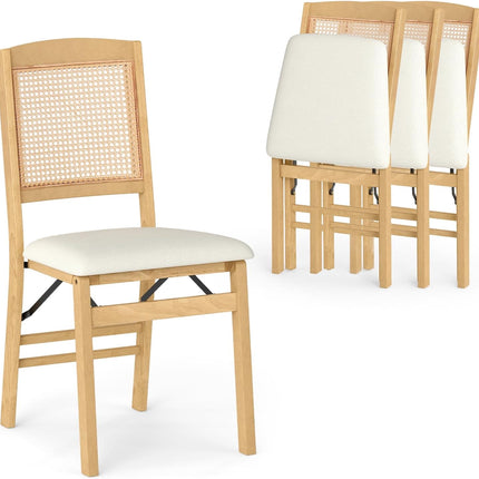 Dreamade Folding Dining Chairs Set of 2/4 Rubber Wood Chairs with Linen Padded Seat