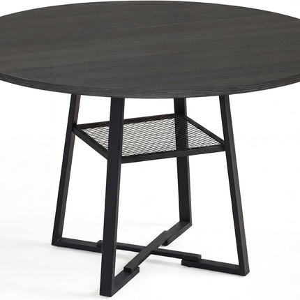 Dreamade Round Dining Table for 4-6 | 47.5" Circle Kitchen Table with Storage Shelf