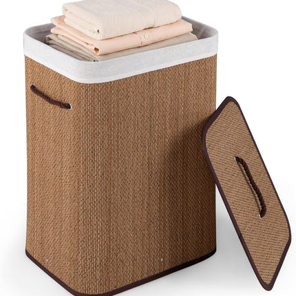 Dreamade 19 Gal Rectangular Bamboo Laundry Hamper with Lid