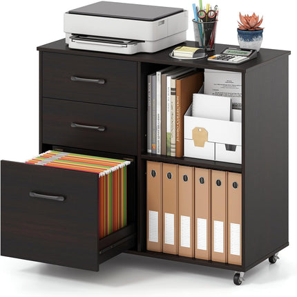 Dreamade 3-Drawer Mobile File Cabinet with Open Storage Shelves