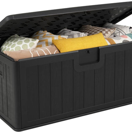 Dreamade 100 Gallon Deck Box, Waterproof Resin Box with Lockable Lid