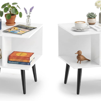 Dreamade Mid Century Modern 2-Tier End Table with 2 Storage Compartments (1/2)