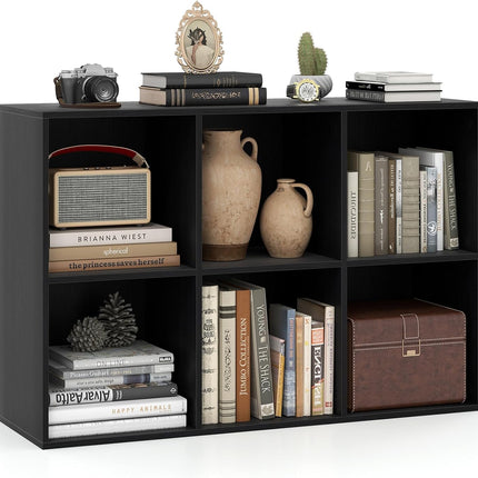 Dreamade 6-Cube Bookcase, 3-Tier Cubby Bookshelf, Horizontal Vertical Display Rack with Anti-Tipping Kits