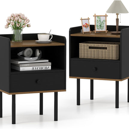 Dreamade Wood Night Stand with Drawer - Mid Century Modern Bedside Table