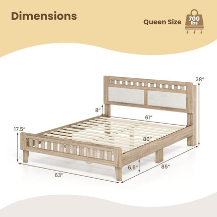 Dreamade Mid-Century Wood Bed Frame with Upholstered Headboard (Full/Twin/Queen)